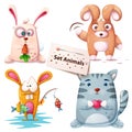 Rabbit, fish, cat - set animals. Royalty Free Stock Photo