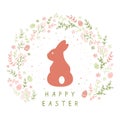 Rabbit with Floral Elements and Easter Eggs on White Background Royalty Free Stock Photo