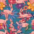 Rabbit flower seven seamless pattern