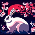 Rabbit in the garden with cherry blossom. Vector illustration. Generative AI