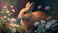 Rabbit on garden flower showcases an adorable bunny amidst colorful blooms, evoking a sense of nature and whimsy