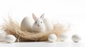 rabbit in a grass nest with eggs laid around represents Easter.AI Generated