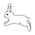 Rabbit hand-drawn contour line drawing. Black and white image.Easter bunny.For postcards, printing on fabric.Cute animal.Doodles.