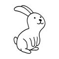 Rabbit hand-drawn contour line drawing. Black and white image.Easter bunny.For postcards, printing on fabric.Cute animal.Doodles.