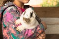 Rabbit In Hands Of Russian Little Baby Girl Close Up