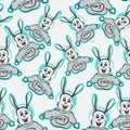 Rabbit happy astronaut, cute bunny outer space seamless pattern vector, funny animal pet, fun, cartoon, can be used for t-shirt Royalty Free Stock Photo