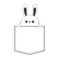 Rabbit happy face head icon sitting in the pocket. Holding paw hands. Contour line. Funny baby hare. Cute cartoon character. Love