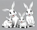 Rabbit happy family minimal drawing illustration