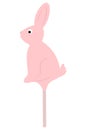 Rabbit. Hare. Candy lollipop. Pink sugar caramel. Color vector illustration. Sweet treat on a stick.
