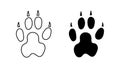 Rabbit or hare paw footprint. Silhouette, contour. Icon. Black vector isolated on white. Paw step print of fluffy bunny