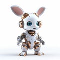 Rabbit or hare robot, robotic animal isolated over white background. Created with generative Ai Royalty Free Stock Photo