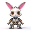 Rabbit or hare robot, robotic animal isolated over white background. Created with generative Ai Royalty Free Stock Photo