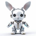 Rabbit or hare robot, robotic animal isolated over white background. Created with generative Ai Royalty Free Stock Photo