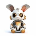 Rabbit or hare robot, robotic animal isolated over white background. Created with generative Ai Royalty Free Stock Photo