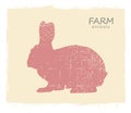 Rabbit Hare silhouette. Vector vintage label of rabbit on old paper background