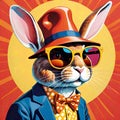 Rabbit hat sunglasses comic character face portrait pop art Royalty Free Stock Photo