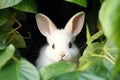 Rabbit hiding in the bushes. Generative AI.