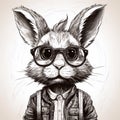 Rabbit hipster animal portrait. Hand drawn illustration in sketch style. Generative AI