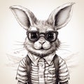 Rabbit hipster with glasses and suspenders. generative AI