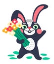 Rabbit holding bouquet of flowers greeting vector Royalty Free Stock Photo