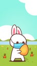 Rabbit holding egg wearing face mask to prevent coronavirus happy easter bunny sticker spring holiday