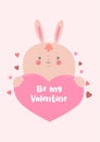The rabbit holds the heart. Valentine`s Day card. Vector graphics