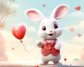 The rabbit holds a love heart.