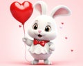 The rabbit holds a love heart.