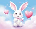 The rabbit holds a love heart.