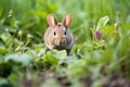 rabbit hopping in a peaceful clover patch Royalty Free Stock Photo