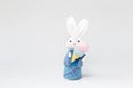 Rabbit with ice cream, white fabric rabbit with traditional blue Japanese dress holding ice cream