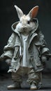 A rabbit in a jacket and pants, a fictional character sculpture