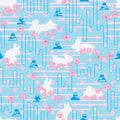 Rabbit Japan Fuji style seamless pattern