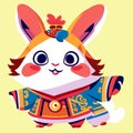 Rabbit in Japanese costume. Vector illustration in a cartoon style. Generative AI