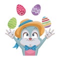 Rabbit joggling easter eggs Royalty Free Stock Photo