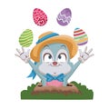 Rabbit joggling easter eggs Royalty Free Stock Photo