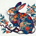 A rabbit in katsushika hokusai style, vibrant vrctor art, colorful, animal design, fantasy art, white background Royalty Free Stock Photo