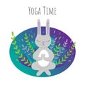 Rabbit with keep calm slogan. Print for t-shirts and clothes. Illustration for card. Cute animals. Yoga time.