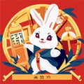 Rabbit in a kimono in Japan. Vector illustration. Generative AI