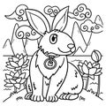 Rabbit in Lotus Garden Year Of The Rabbit Coloring