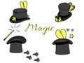 Rabbit in a magic hat set, illusionist entourage
