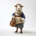 Sheep In Plaid Dress And Basket: A Whimsical Object Portrait