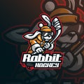 Rabbit mascot logo design vector with modern illustration concept style for badge, emblem and tshirt printing. rabbit hockey