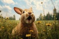 a rabbit in a meadow, nose twitching and mouth open mid-sneeze Royalty Free Stock Photo