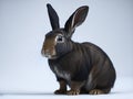 Rabbit , 4 months old, sitting against white background. Ai Generated Royalty Free Stock Photo