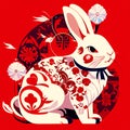 Rabbit New Year\'s card Japanese paper-cut vector illustration. AI generated