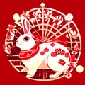 Rabbit New Year\'s card Japanese pattern background . (Chinese translation : Happy New Year) Generative AI