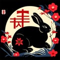 Rabbit New Year\'s card Japanese pattern background, vector illustration. generative AI