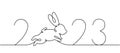 Rabbit one line continuous drawing. Year of the Rabbit 2023. Hare continuous one line illustration. Happy New Year 2023