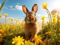 Rabbit, oryctolagus cunniculus, buttercups